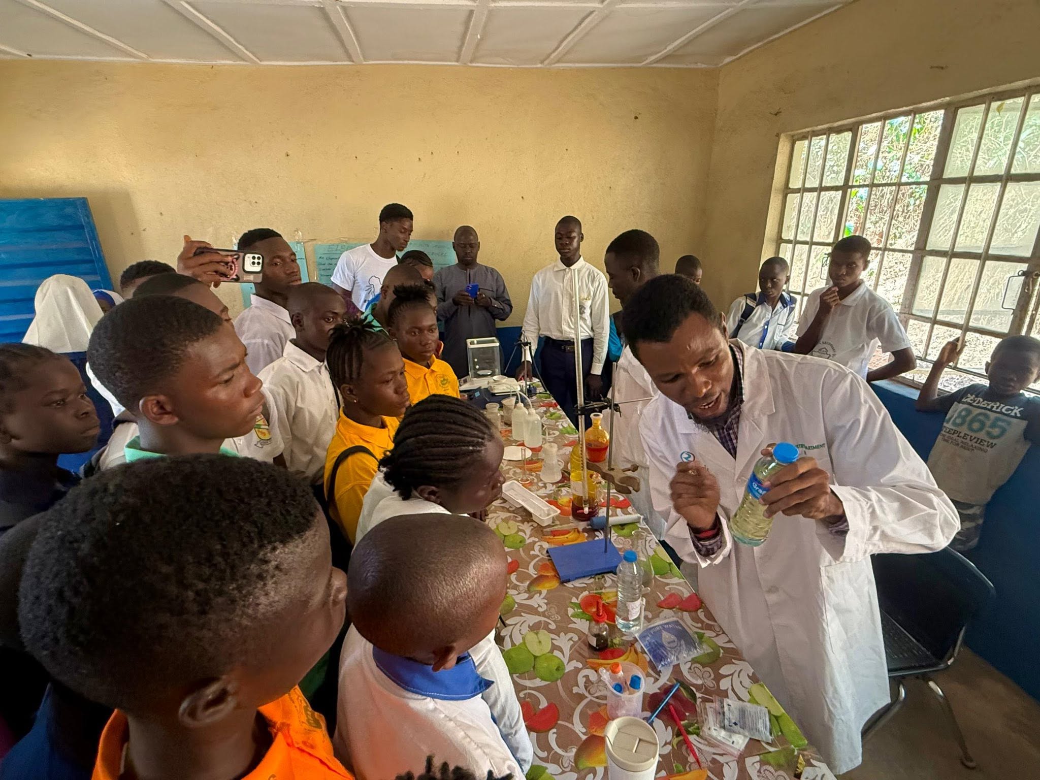 A hands-on science demonstration for students.